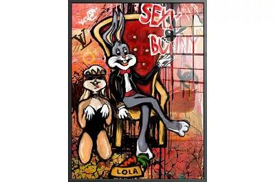 Tableau acrylique Bugs & Lola Bunny noir