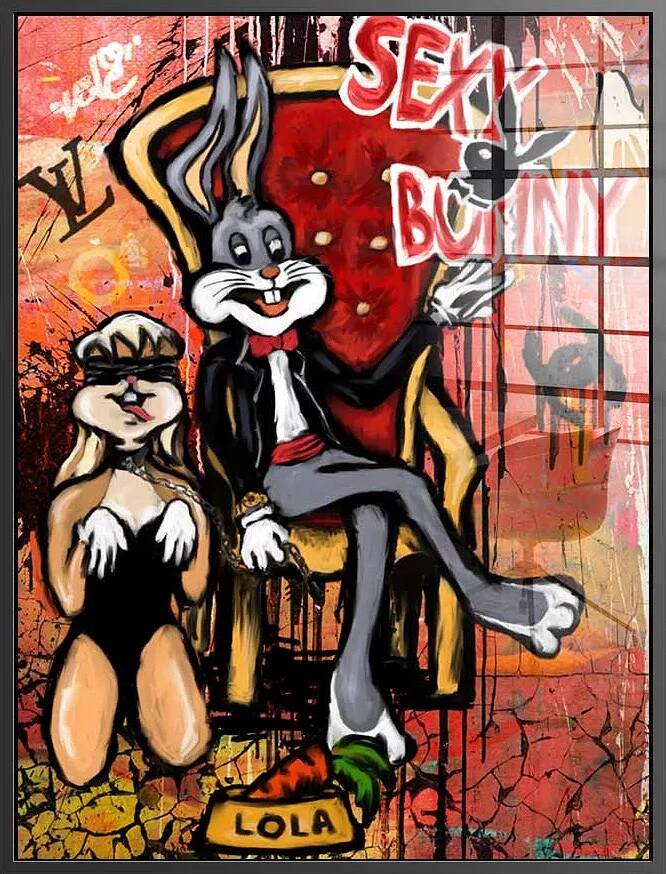 Tableau acrylique Bugs & Lola Bunny noir