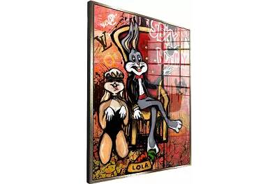 Tableau acrylique Bugs & Lola Bunny doré antique