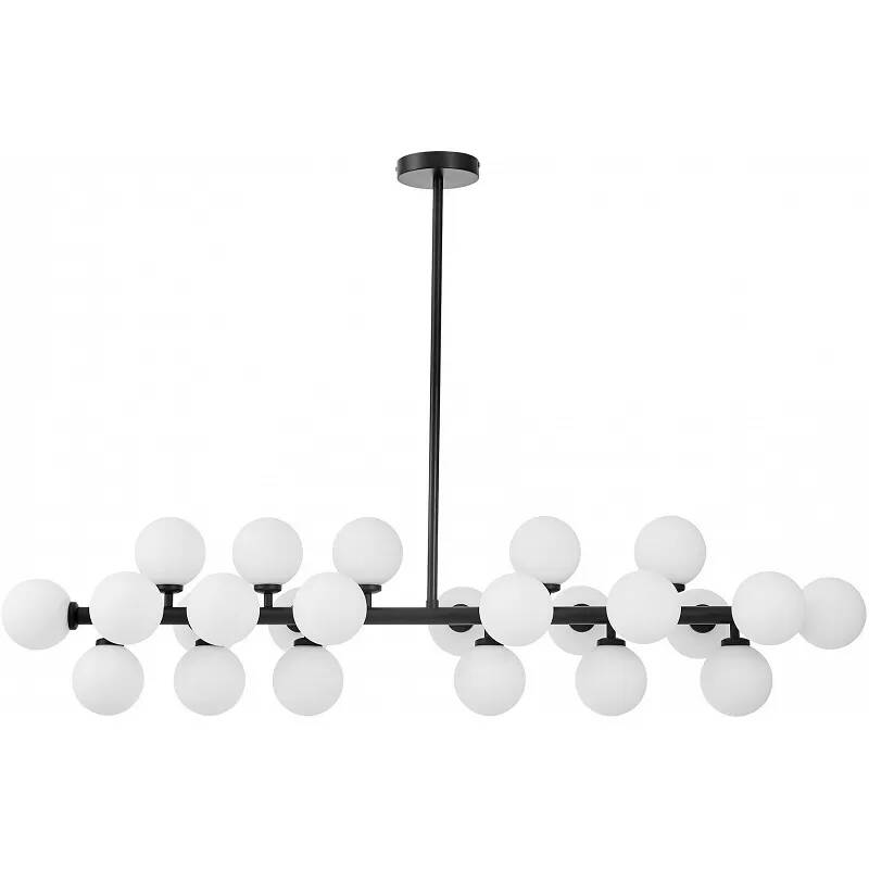 Lampe suspension LED en verre blanc et métal noir L120
