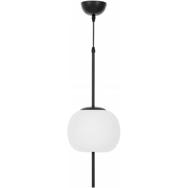 Lampe suspension en verre blanc et métal noir Ø20