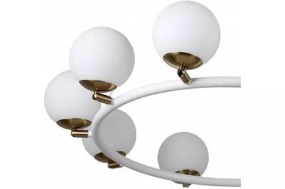 Lampe suspension en verre blanc et métal blanc et laiton Ø70