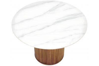 Table de salle à manger en céramique aspect marbre blanc Ø120