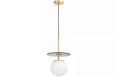 Lampe suspension en verre blanc et métal noir et laiton Ø22
