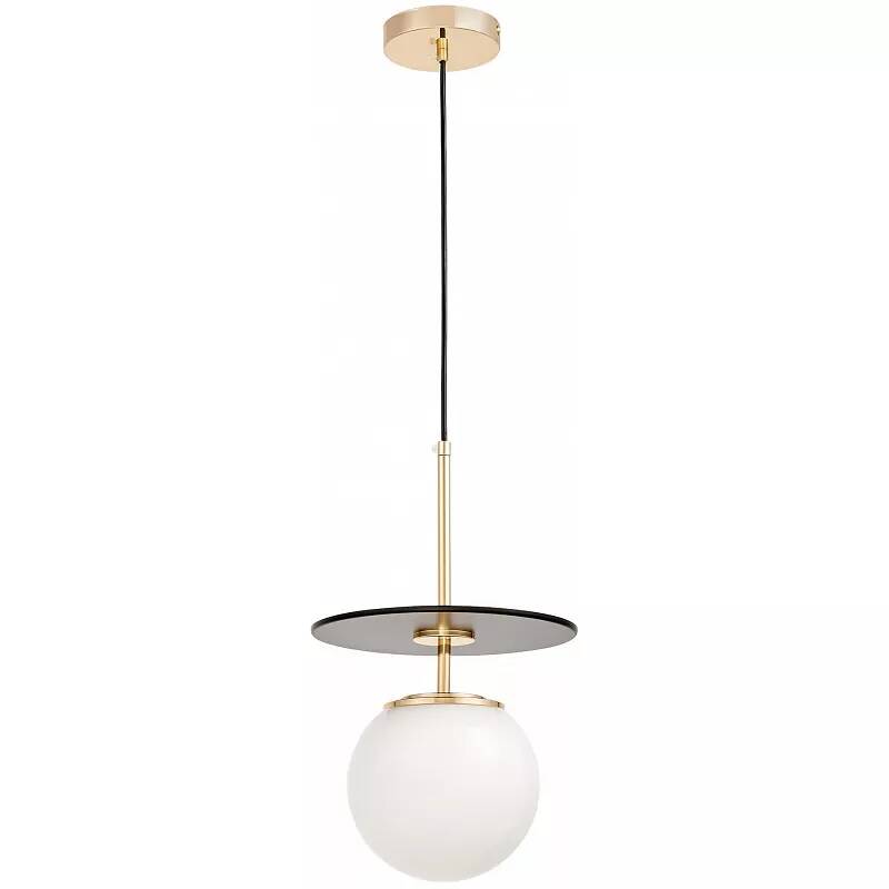 Lampe suspension en verre blanc et métal noir et doré Ø22