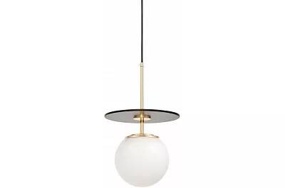 Lampe suspension en verre blanc et métal noir et doré Ø22