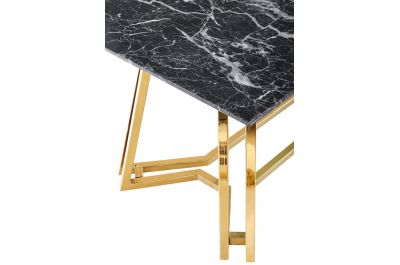 Table de salle à manger en verre aspect marbre noir et acier doré L