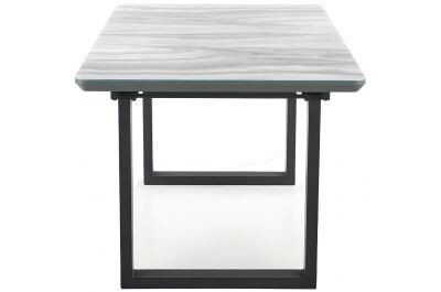 Table à manger extensible en verre aspect marbre gris et acier noir L160-200