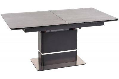Table à manger extensible en verre gris foncé et acier noir L160-220