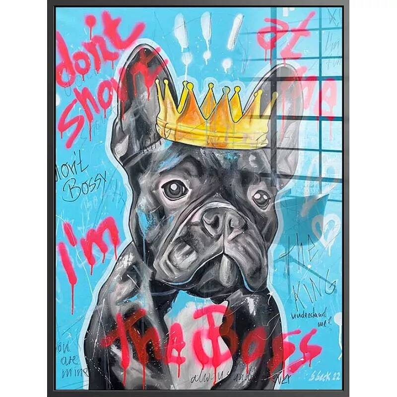 Tableau acrylique Dog King noir