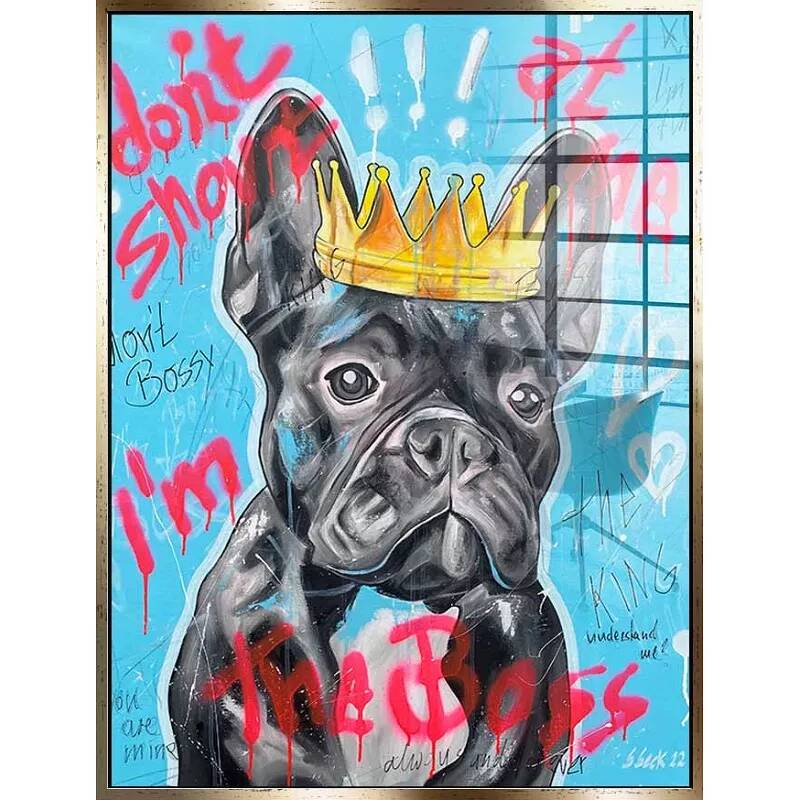 Tableau acrylique Dog King doré antique
