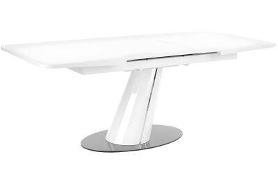 Table à manger extensible blanc laqué et acier chromé L160-200