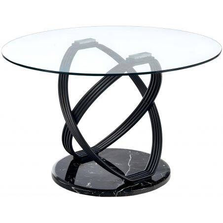 Table à manger en verre et acier noir Ø122