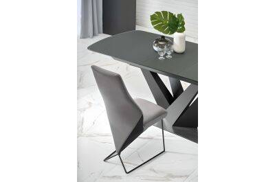 Table à manger extensible en verre gris et acier noir vernis L160-200