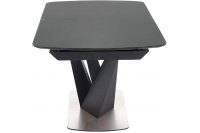 Table à manger extensible en verre gris et acier noir vernis L160-200