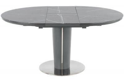 Table à manger extensible en verre aspect marbre gris et acier gris foncé Ø120-160