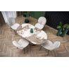 Table à manger extensible en céramique aspect marbre beige et acier cappuccino L160-200