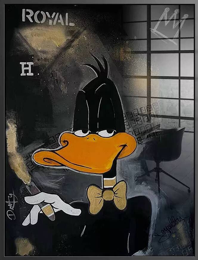 Tableau acrylique Daffy Duck King noir