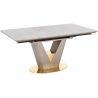 Table à manger extensible en céramique aspect marbre gris clair et acier doré L160-220