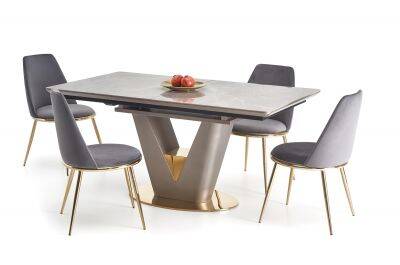Table à manger extensible en céramique gris clair et acier doré L160-220