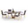 Table à manger extensible en céramique aspect marbre gris clair et acier doré L160-220