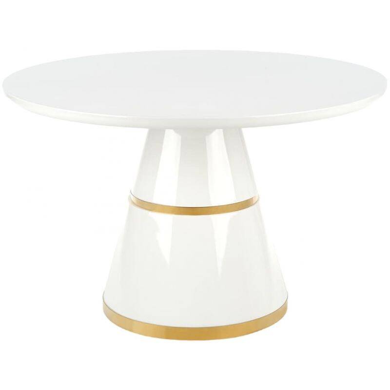 Table à manger en blanc laqué et acier doré Ø120
