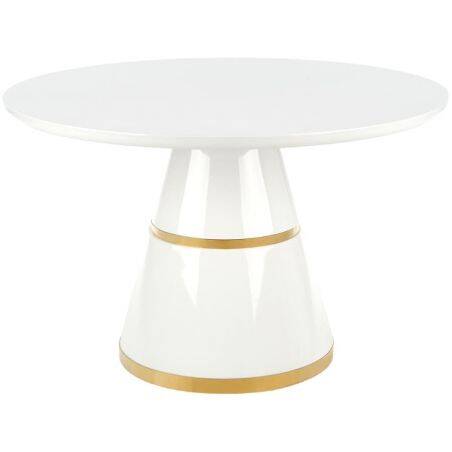 Table à manger en blanc laqué et acier doré Ø120
