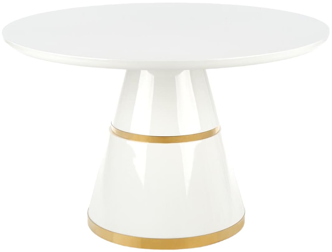 Table à manger en blanc laqué et doré Ø120