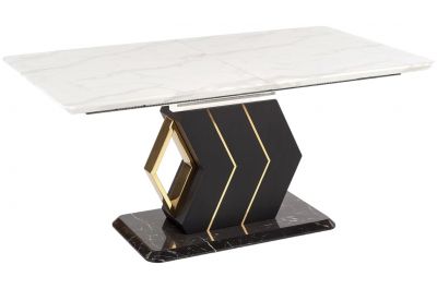 Table à manger extensible en aspect marbre blanc et acier doré L160-200