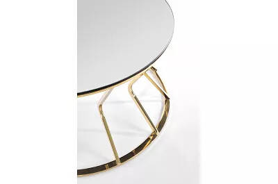 Table basse design en inox doré et verre miroir Ø90