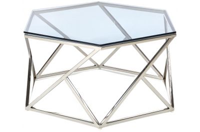 Table basse design en inox chromé et verre fumé Ø80