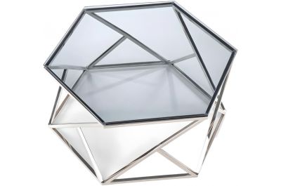 Table basse design en inox chromé et verre fumé Ø80