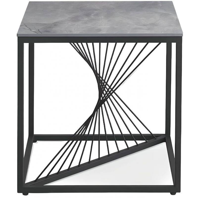 Table d'appoint en aspect marbre gris et acier noir Ø55