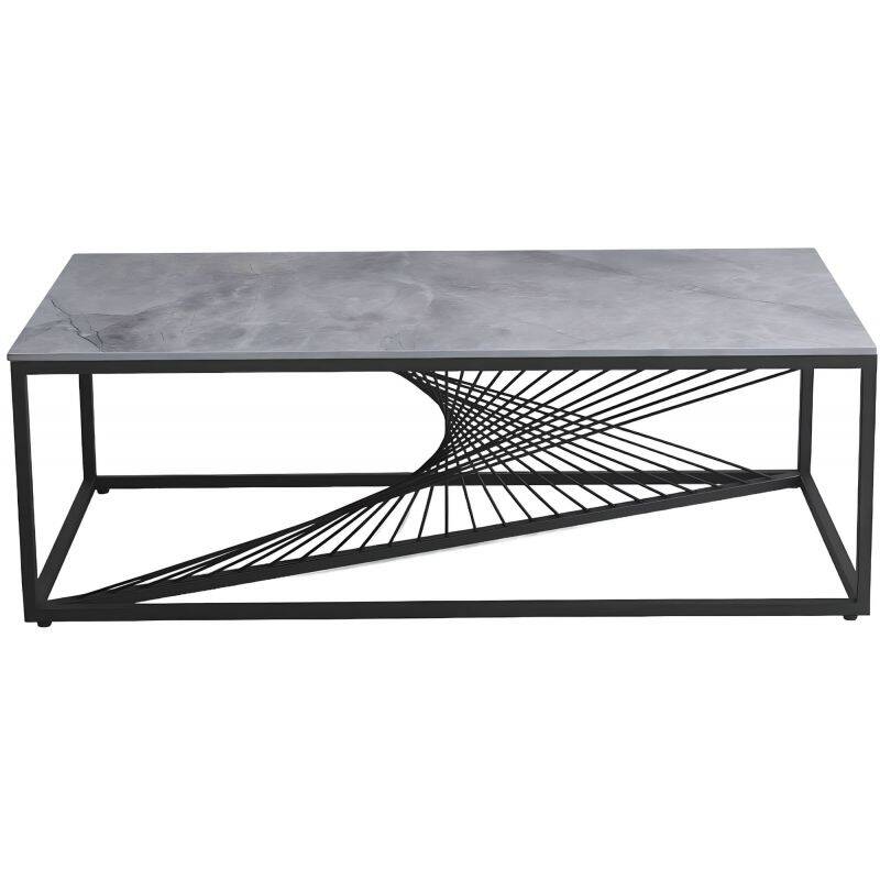 Table basse en aspect marbre et acier noir L120