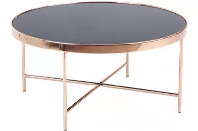 Table basse design en verre noir et métal cuivré Ø82