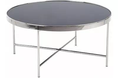 Table basse design en verre noir et métal chromé Ø82