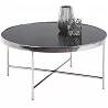 Table basse design en verre noir et métal chromé Ø82