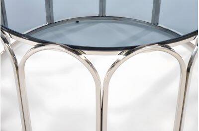 Table basse design en inox chromé et verre fumé Ø81