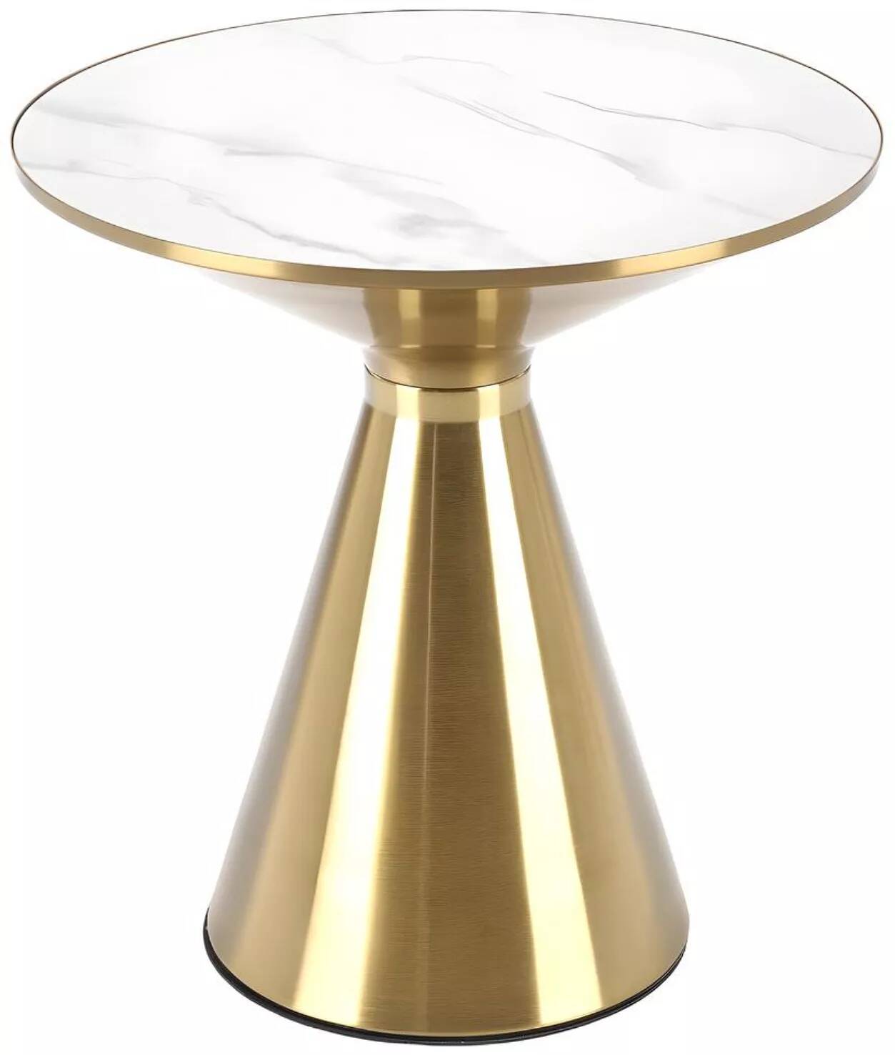 Table d'appoint en céramique aspect marbre blanc et acier doré Ø50
