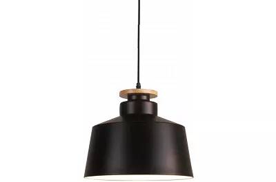 Lampe suspension en bois et métal noir Ø30