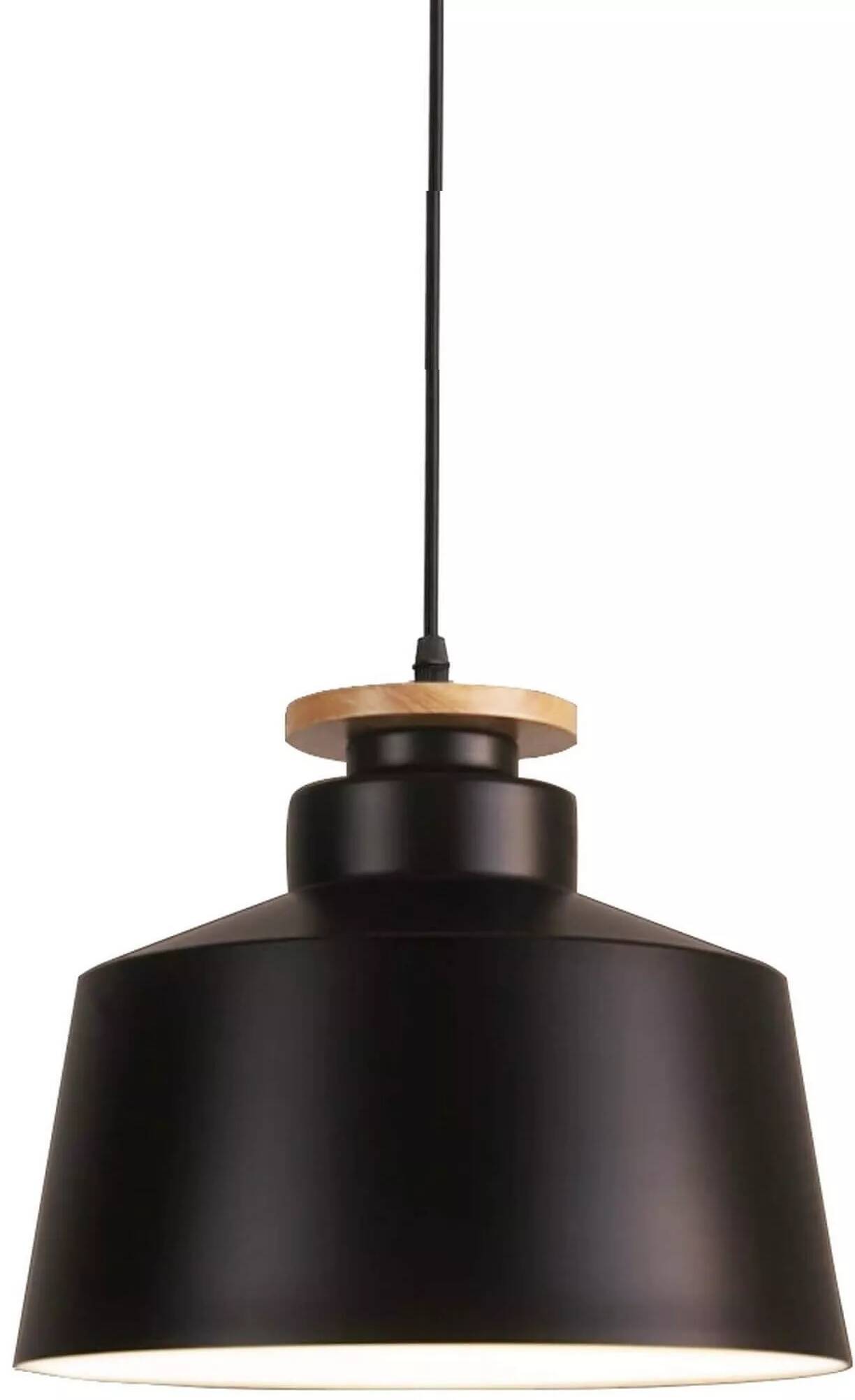 Lampe suspension en bois et métal noir Ø30