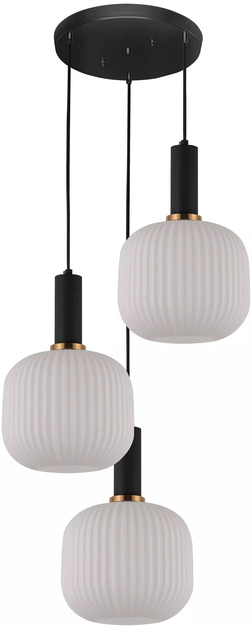 Lampe suspension en verre blanc et métal noir et doré Ø60