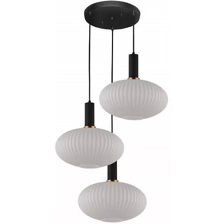 Lampe suspension en verre blanc et métal noir et doré Ø80