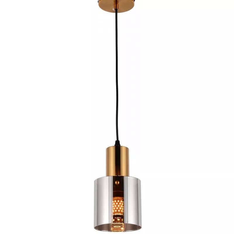 Lampe suspension en verre gris fumé et métal laiton Ø12