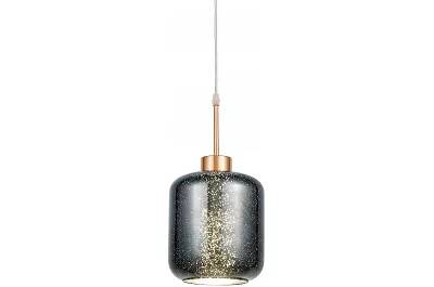 Lampe suspension en verre gris fumé et métal doré Ø18
