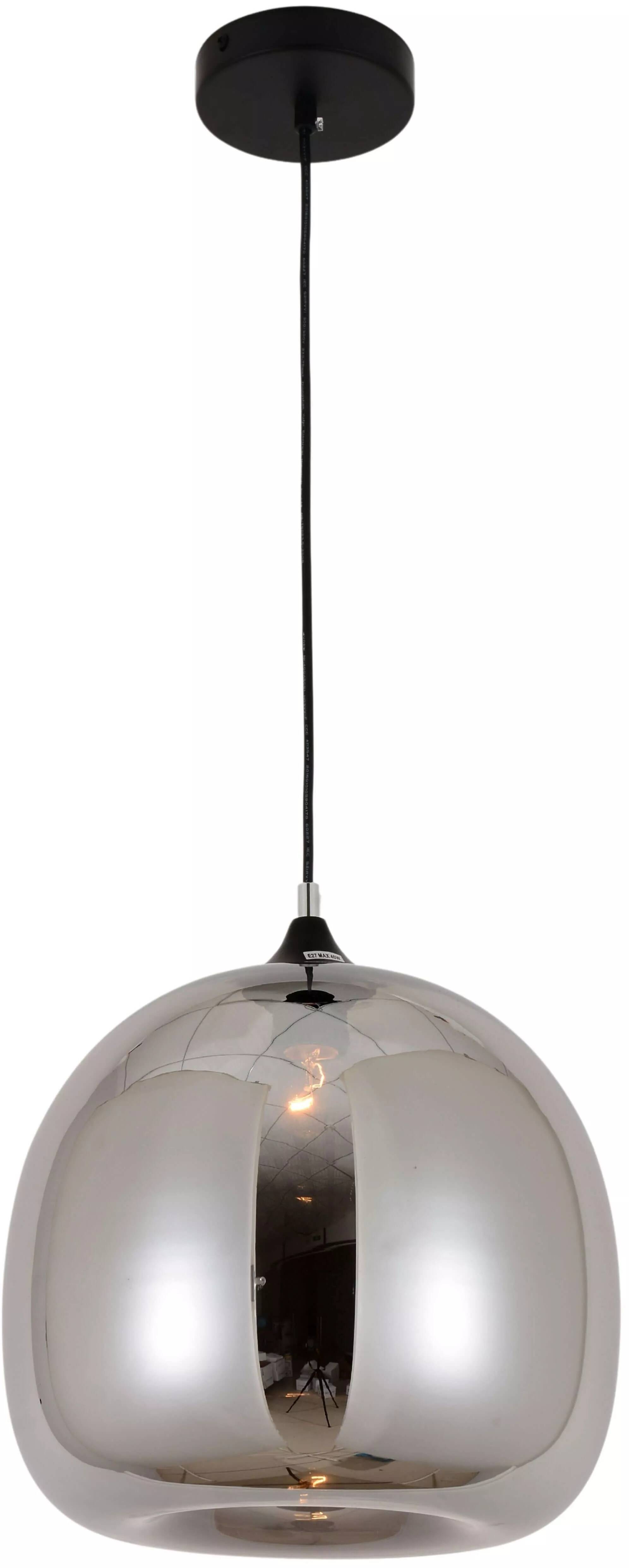 Lampe suspension en verre gris fumé et métal noir Ø30