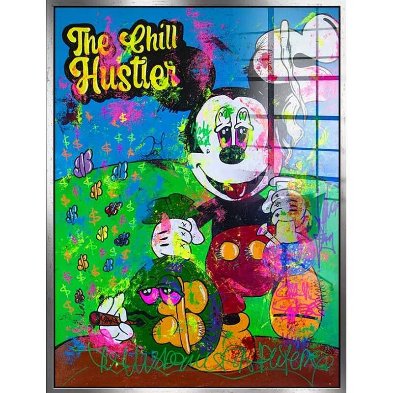 Tableau acrylique Mickey Hustler argent antique
