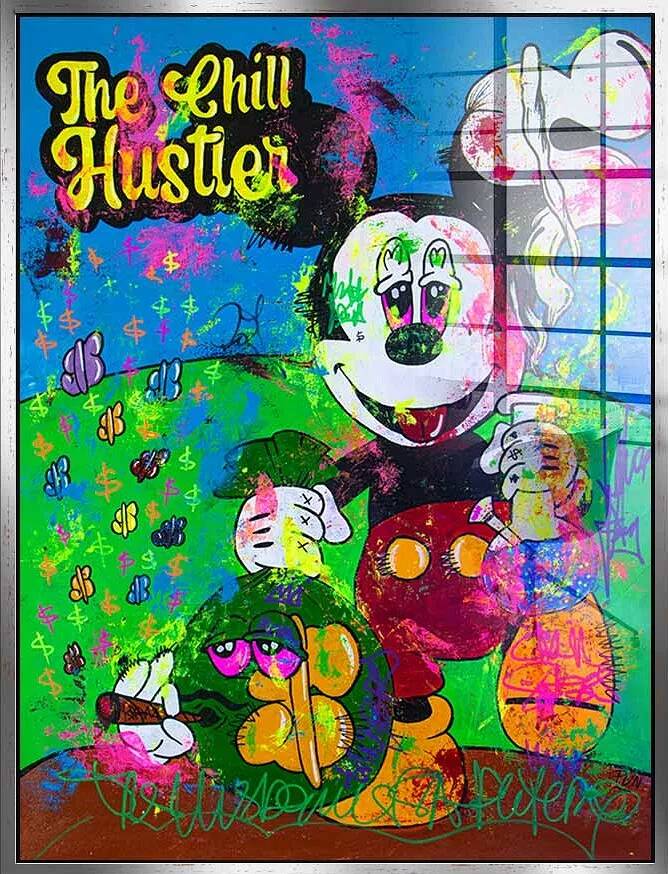 Tableau acrylique Mickey Hustler argent antique