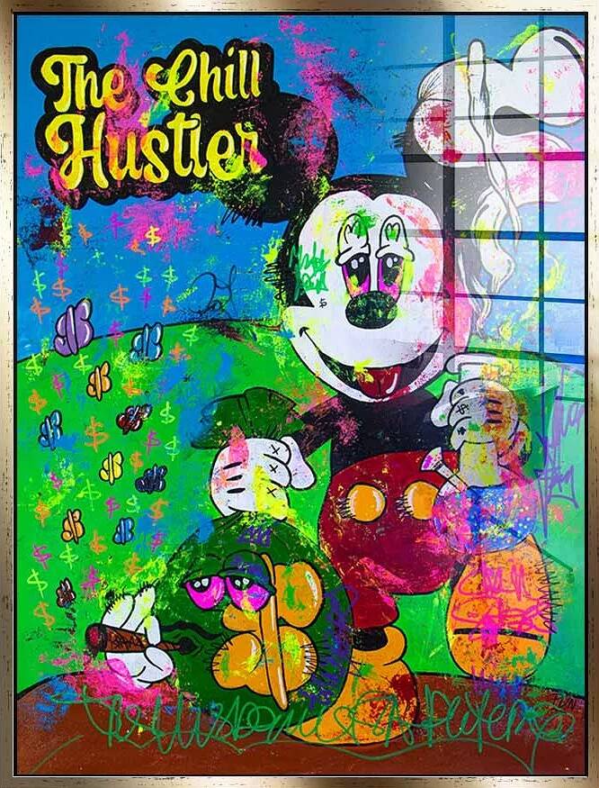 Tableau acrylique Mickey Hustler doré antique