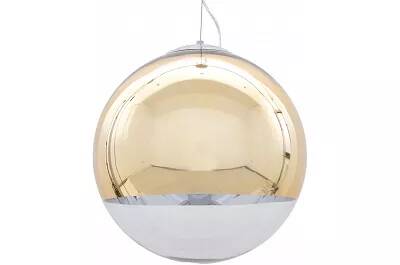 Lampe suspension en verre doré et métal chromé Ø20